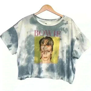 David Bowie Lightening Bolt Tie Dye White Grey Cropped, Size 3X